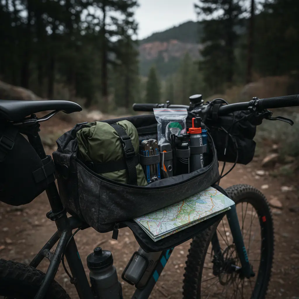 Frame bag open showing capacity